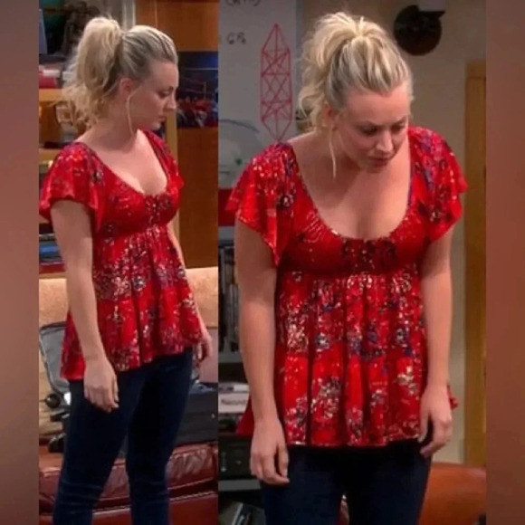 Free People Red Silky Top Size L - Picture 2 of 9